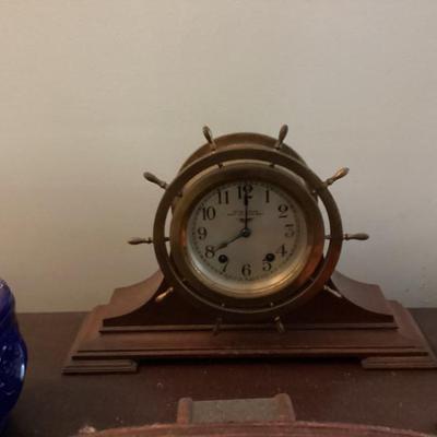 Ships wheel and anchor desk clock