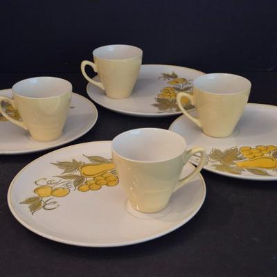 Vintage Jonas Roberts Cera-Stone "Golden Valley" Set of 4 Snack Plates & Cups