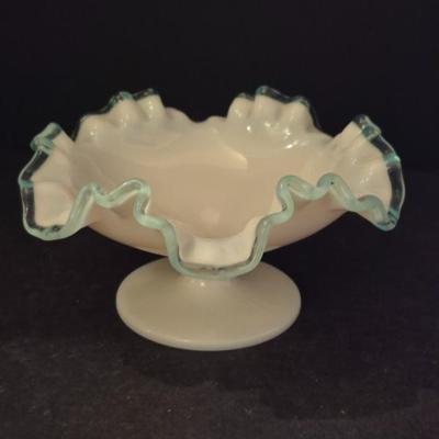Vintage 1941-1953 Fenton "Aqua Crest (Pale Blue)" Ruffled Edge Footed Candy/Bon Bon Dish