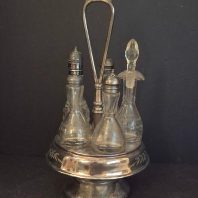 Vintage Cruet Caddy with 5 Jars