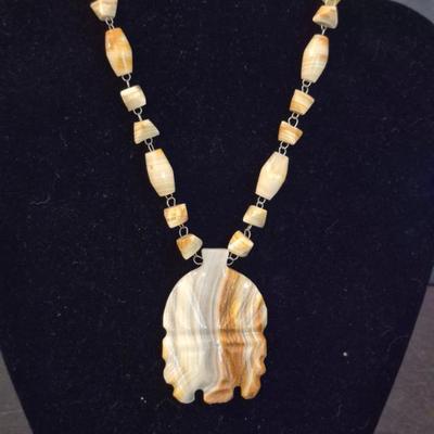 Vintage Hand Carved Mexican Aztec Natural Stone Necklace