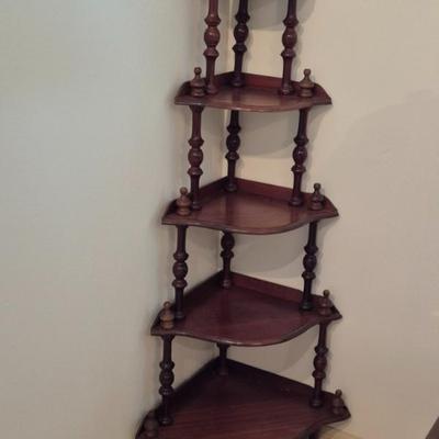 Vintage Spindle 4-Tier Corner Étagére - Darkish Red Wood - 16" (Wall to Front Edge) x 51" Tall