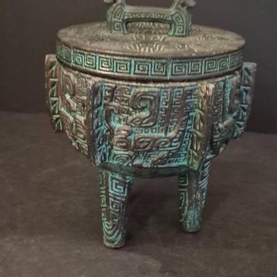 Vintage 1960s James Mont Style Aztec/Maya/Asian Tri-Legged Ice Bucket - 5½" Diameter x 7¼" Tall