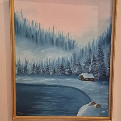 Signed Framed Vintage 2000 Jess Lintin - Lake Scene - 17" x 21"