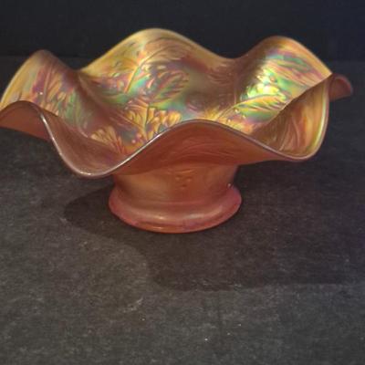 Vintage (Possibly Antique) 1920s Fenton "Holly Marigold" Ruffled Hat Bowl - 7" Diameter x 2½" Tall