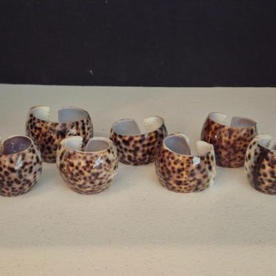 Vintage Made in Philippines Genuine Cowrie Shell Napkin Rings - Set of 7