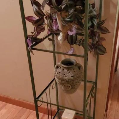 Metal Shelf with Faux Plant, Heavy Jug and Candle