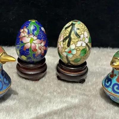 Cloisonne bird trinket boxes and eggs