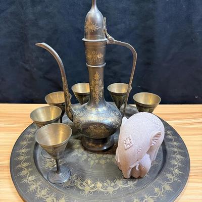Etched brass turkish coffee set