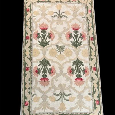 Aubusson style hand knotted crewel rug