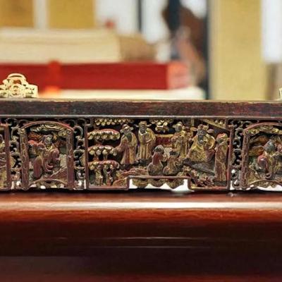 Chinese hand carved wood panel