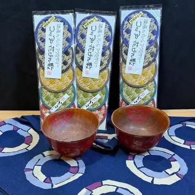 Japanese wood bowls linen