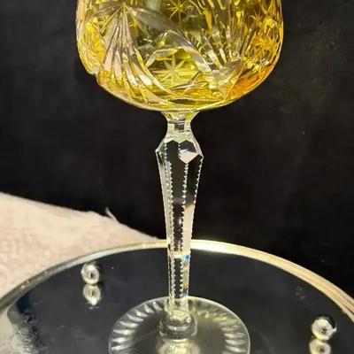 Lemon yellow bohemian crystal wine glass