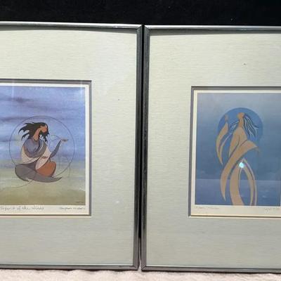 Pair of loyan mani lithographs moon maiden" & "spirit of the winds"