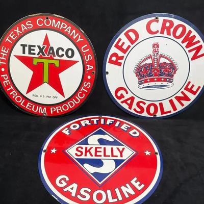 Gasoline company metal signs