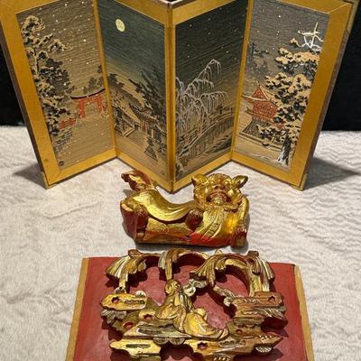 Chinese carved wood panels table screen
