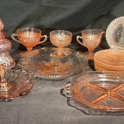 Collection of Pink Depression Glassware, 1930’s  