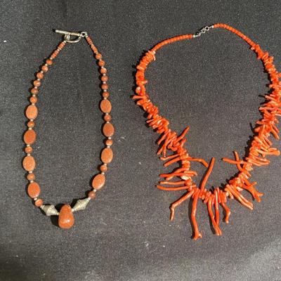 Vintage branch coral necklace and a goldstone necklace