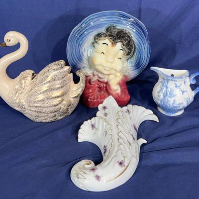 Collection of Vintage ceramic Wall Pocket vases; California Original, Norcrest and Royal Copley