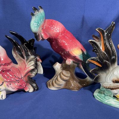 Vintage Royal Copley Cockatoo and Lefton Chickens