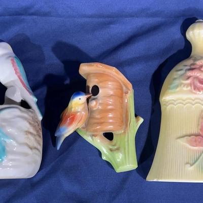 Collection of Vintage ceramic Wall Pocket vases; Morton, Czechoslovakian Chalkware and Hull Pottery