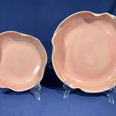 Vintage pink & white California Pottery handmade bowls