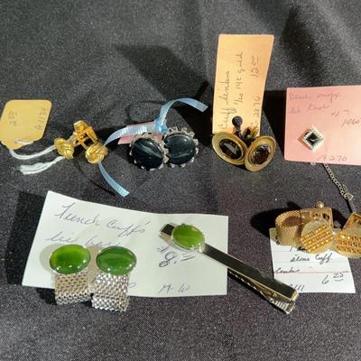 Collection of Vintage cuff links, tie tack and tie bar