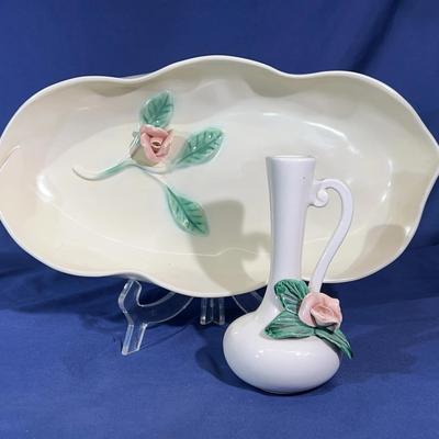 Vintage California Pottery console bowl and vase