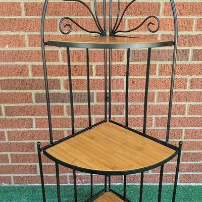 Wrought Iron and Bamboo Corner Shelf