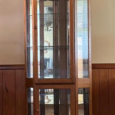Lighted Oak Corner Curio Cabinet