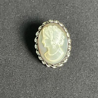 White Cameo Silver Brooch