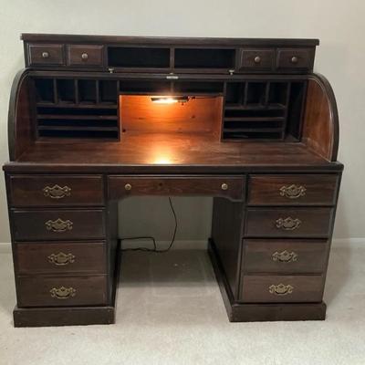 Vintage Wooden Roll-Top Desk
