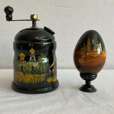 Russian Lacquered Spice Grinder & Egg