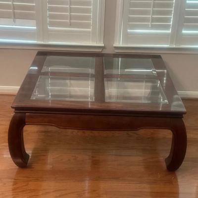 Ming Style Coffee Table with Beveled Glass Inserts