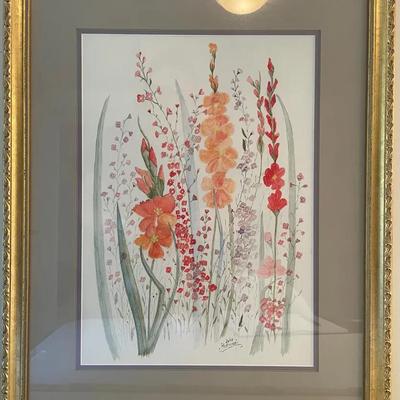 Spring Flowers Hand Painted Framed Watercolor by Julie Padovani