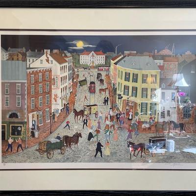 Signed lithograph titled "Street Dance" by Will Moses