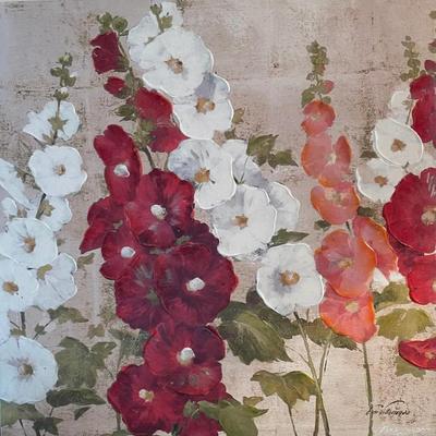 Embellished Gliclee Reproduction Print of Holly Hocks with Signature by Ed Villenrave