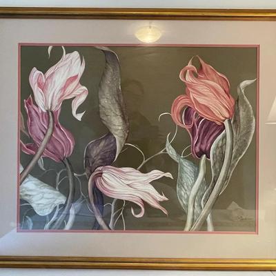 Large Mass Produced Framed Print in Gold Tone Frame Shows Signature by S. Monterey