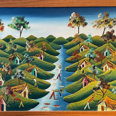Idyllic Haitian Landscape - Original Oil Painting Unsigned