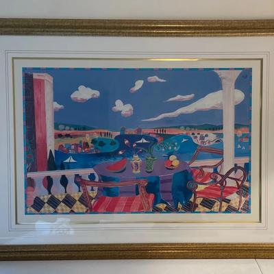 Framed Colorful Ocean View Print Unsigned