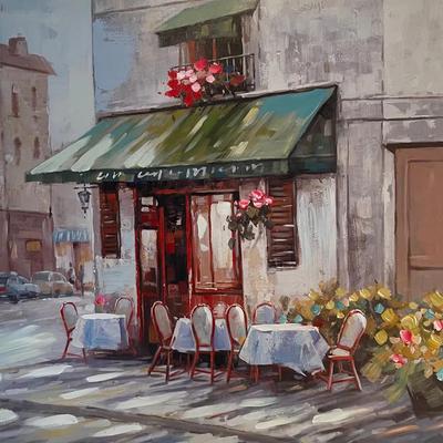 Canvas Gliclee Print of Colorful Street Cafe