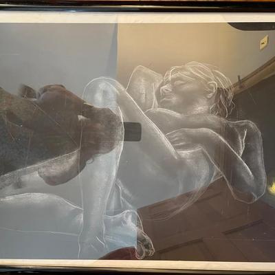 Charcoal Drawing White on Black Unsigned 
