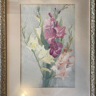 Original Watercolor Gladiolus by Lucy Douglas Schroeter – Elegant Floral Art