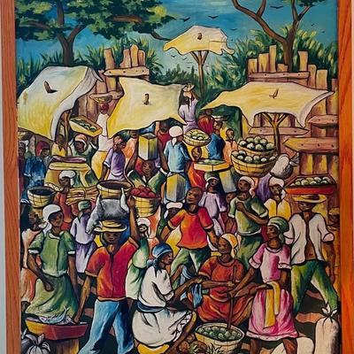 Vibrant Haitian Market Scene - Original Oil Painting by A. LaFontant