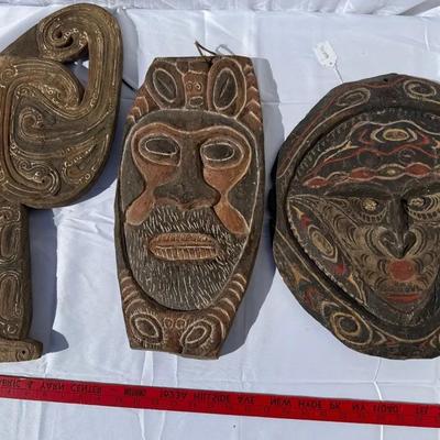 Three Carved Tribal Wood Masks