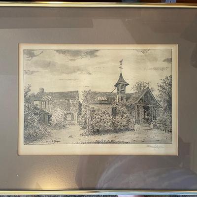 Historic French Etching – “La Maison de Théodore Rousseau et l’Église de Barbizon” by Marcel Jacque