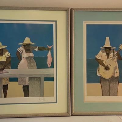 Two limited-edition prints signed by the artist S. Alex “Fish Vendor," and “Island Band”