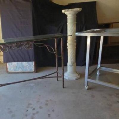 Po185 vintage decorative sofa table white marble column stand