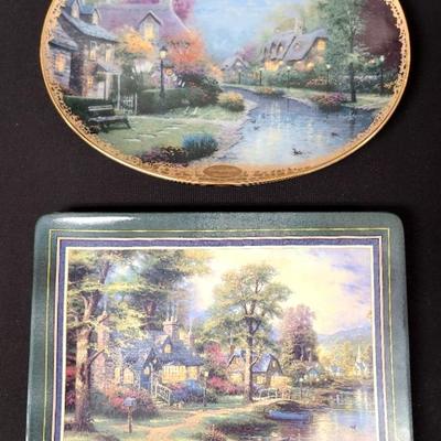 Timeless Thomas Kinkade Collectible Plates " Lamplight Brooke" & "Hometown Lake" 