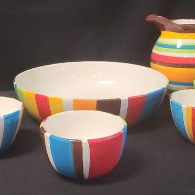 Color Pop Ceramics – Striped Bowls & Pitcher Set!